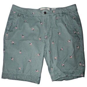 Fat Face‎ Chino Shorts Mens 40 Slate Green Flamingos 100% Cotton Classic Fit